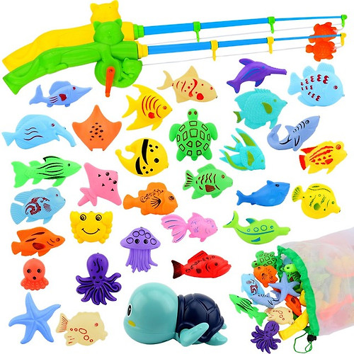 56pcs 자석 낚시 놀이 장난감 Kids Magnetic Fishing Toys Set with Inflatable Pool Net Magnet  Fishing Rod for Children Gift 낚시놀이